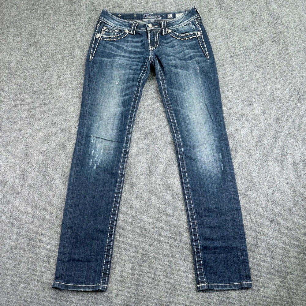 Miss Me Jeans Womens 27 (Fits 30x31) Dark Wash Skinny Buckle Flap Pocket Denim - Picture 1 of 16